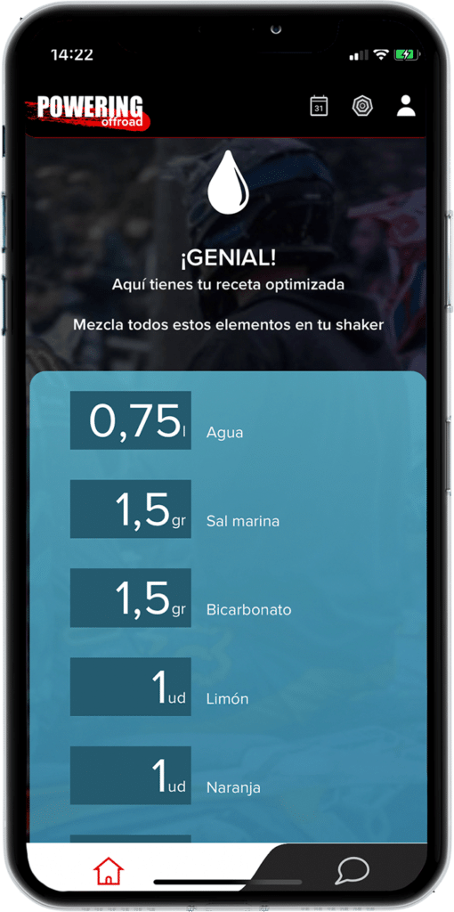 Calculadora de hidratación de la Powering App como complemento al agua de coco.